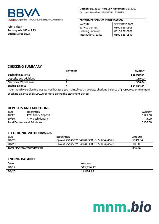 Argentina BBVA Bank excel